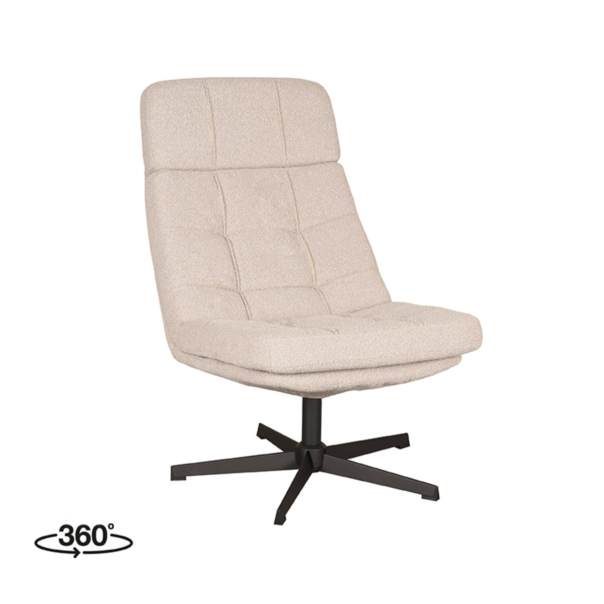 LABEL51 Fauteuil Alvar – Stijlvolle Bouclé Fauteuil – Exclusief Hocker
